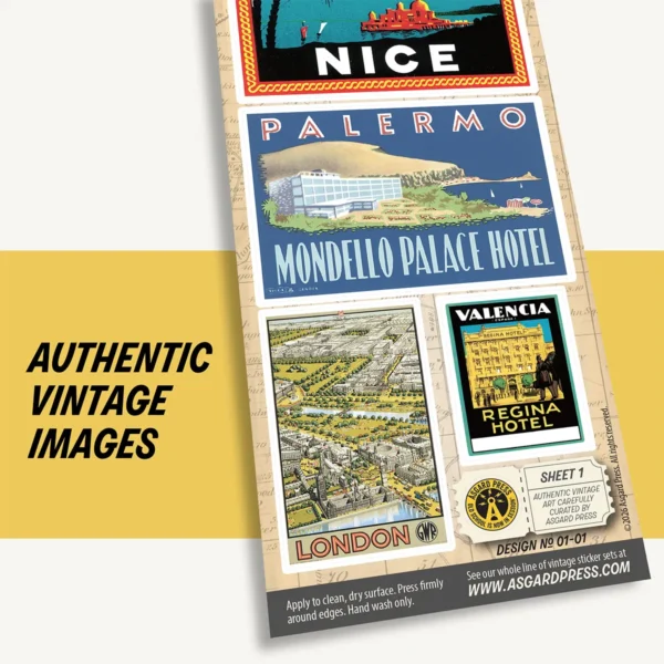 Graphic showing authentic vintage artwork of Vintage Luggage Labels sticker sheet
