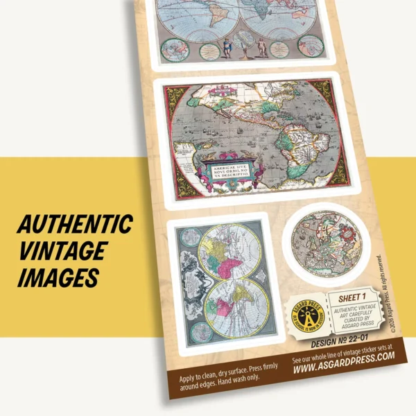 Graphic showing authentic vintage artwork of Vintage Maps sticker sheet