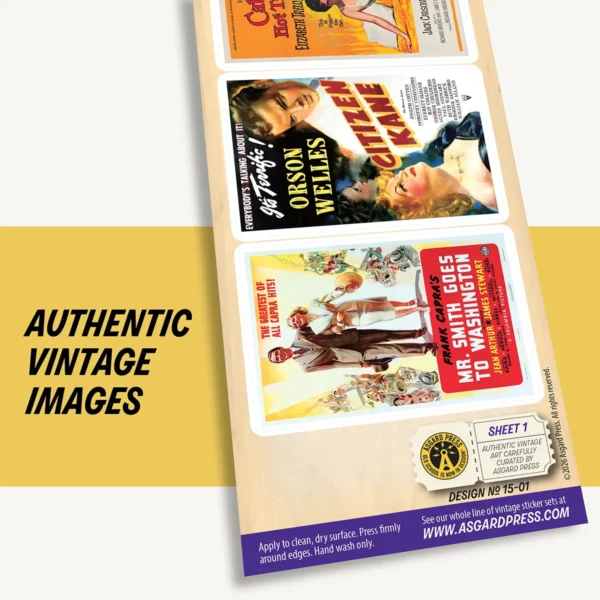 Graphic showing authentic vintage artwork of Vintage Movie Posters sticker sheet