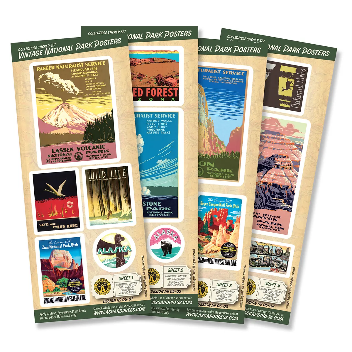 4-Sheet Vintage National Park Posters Sticker Set