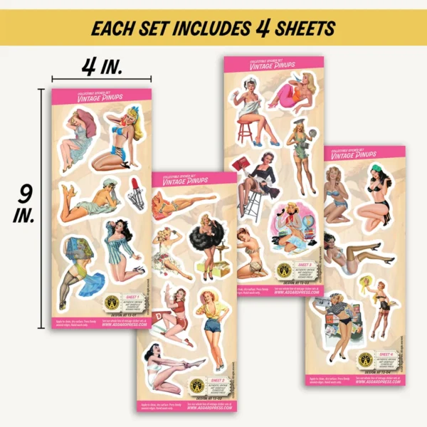 Four 4x9-inch sheets of Vintage Pinups stickers