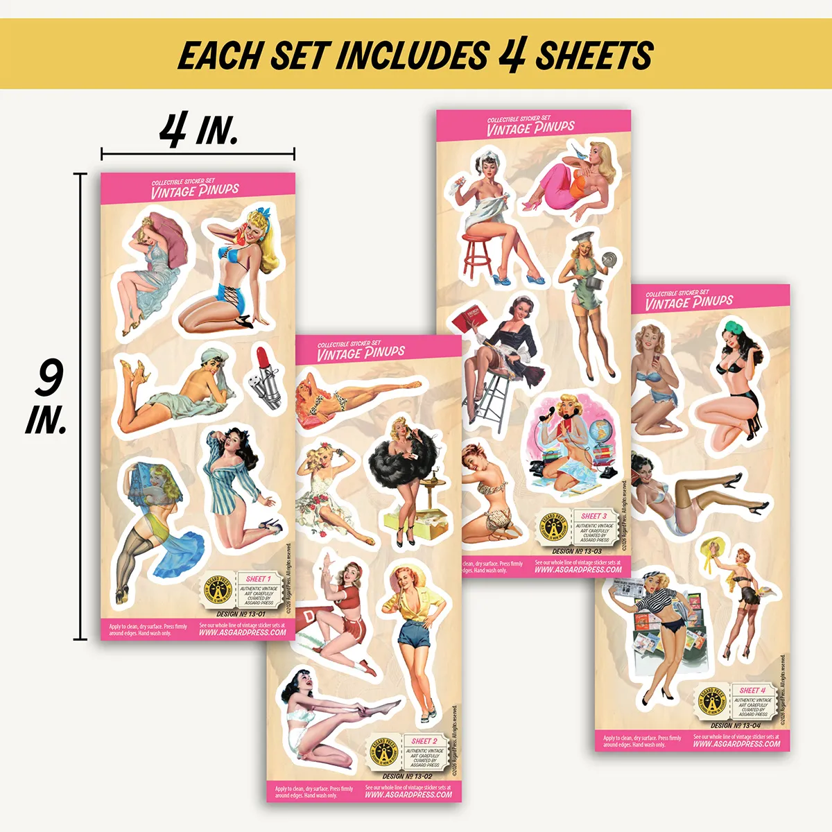 Four 4x9-inch sheets of Vintage Pinups stickers