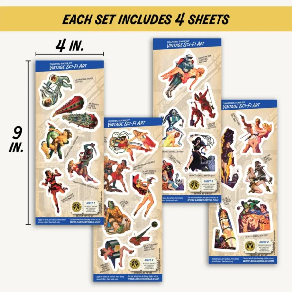 Four 4x9-inch sheets of Vintage Sci-Fi Art stickers