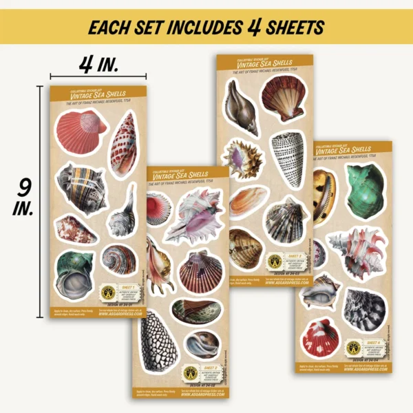 Four 4x9-inch sheets of Vintage Sea Shells stickers