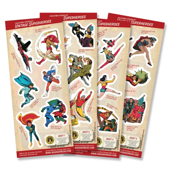 4-Sheet Vintage Superheroes Sticker Set
