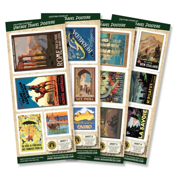 4-Sheet Vintage Travel Posters Sticker Set