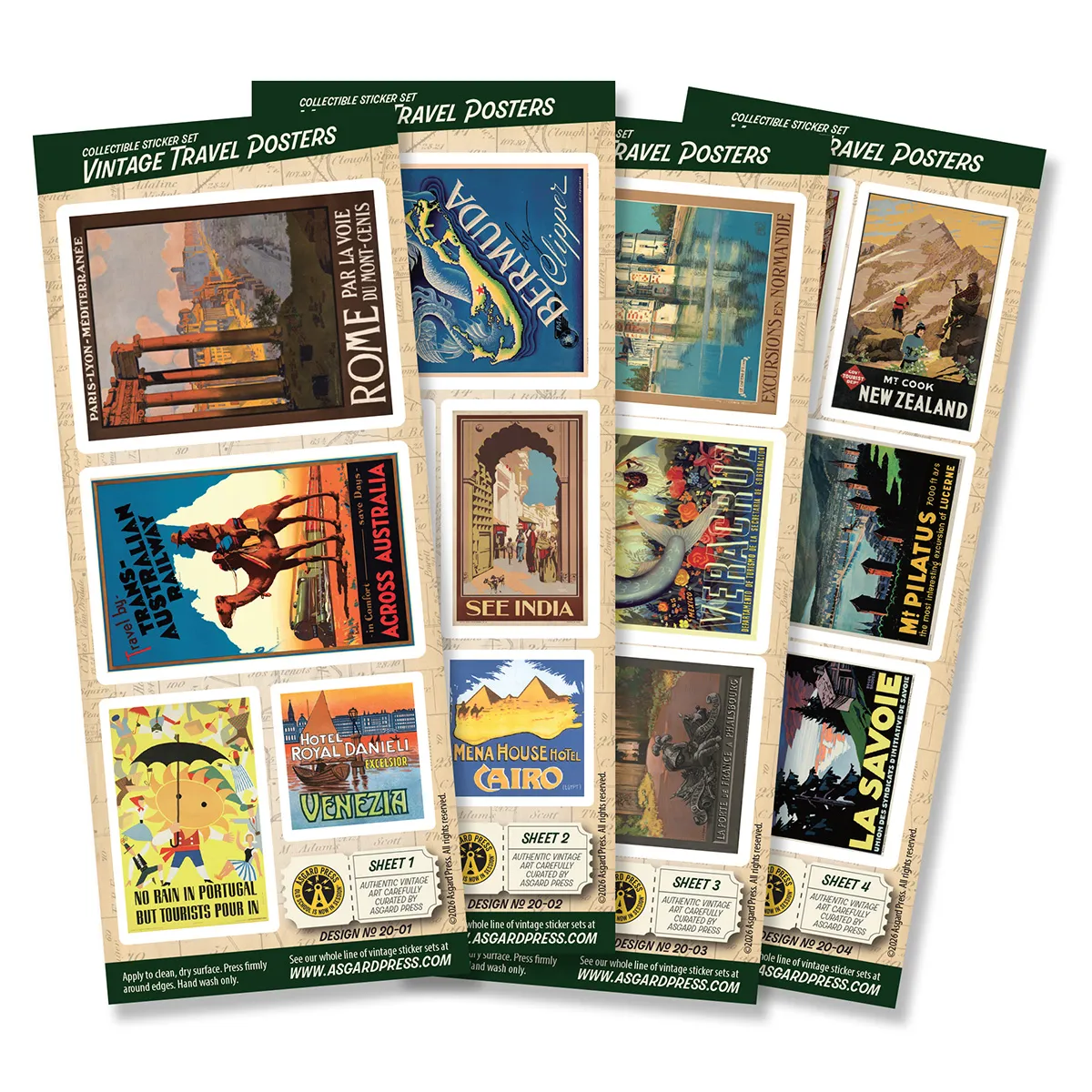 4-Sheet Vintage Travel Posters Sticker Set