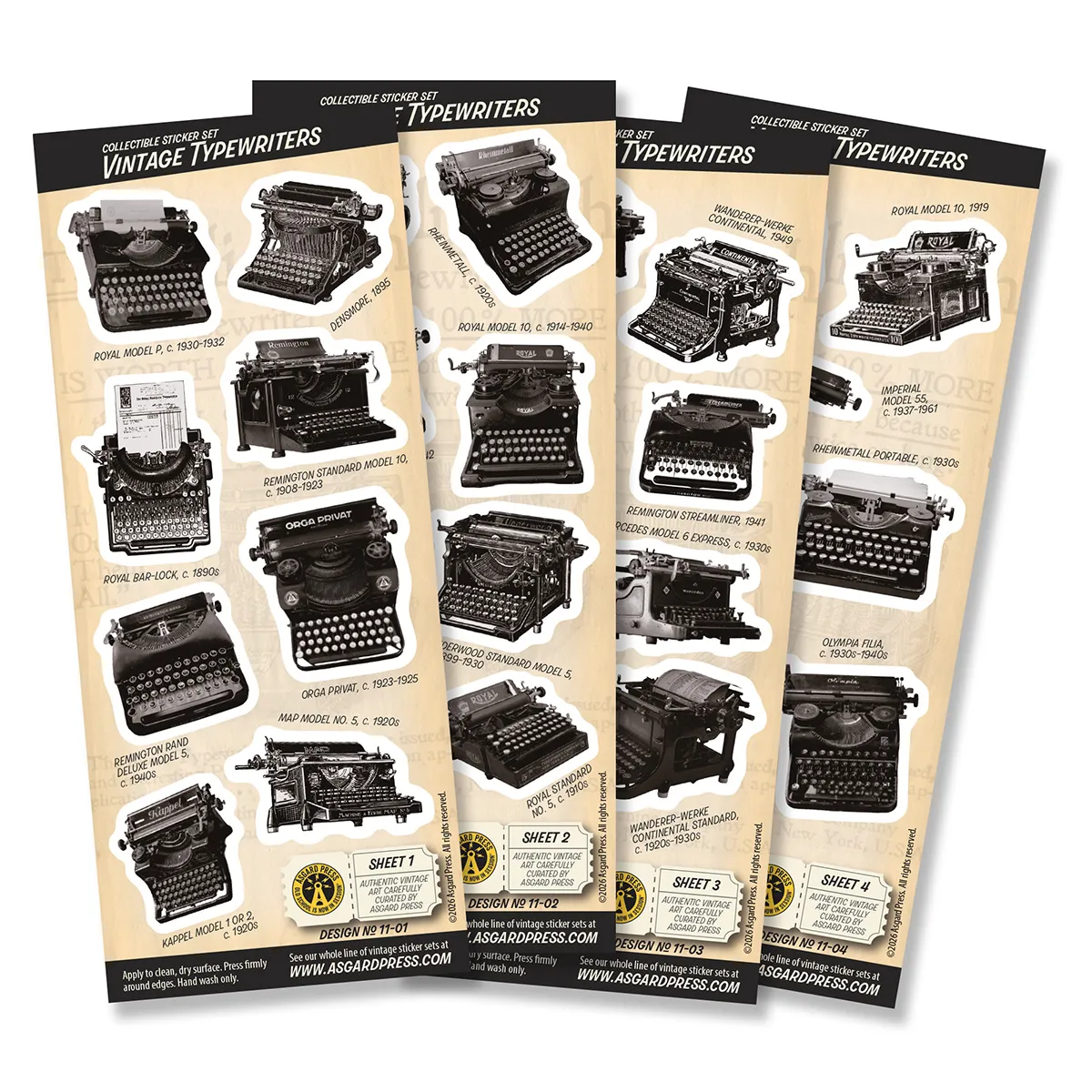 4-Sheet Vintage Typewriters Sticker Set