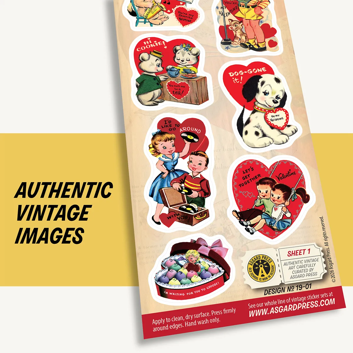 Graphic showing authentic vintage artwork of Vintage Valentines sticker sheet
