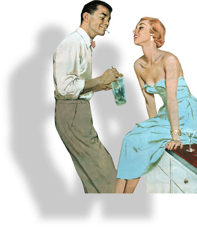 charming mid-century couple laughing together