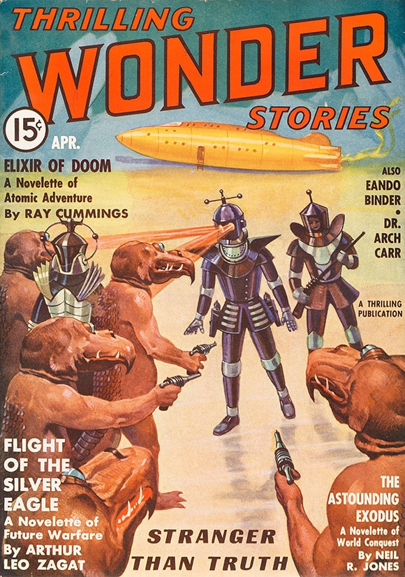 Cover art for the April 1937 issue of Thrilling Wonder Stories.